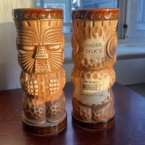 VINTAGE Set of 2 Trader Dick's Tiki Cocktail Glasses Ceramic Nugget Reno Nevada